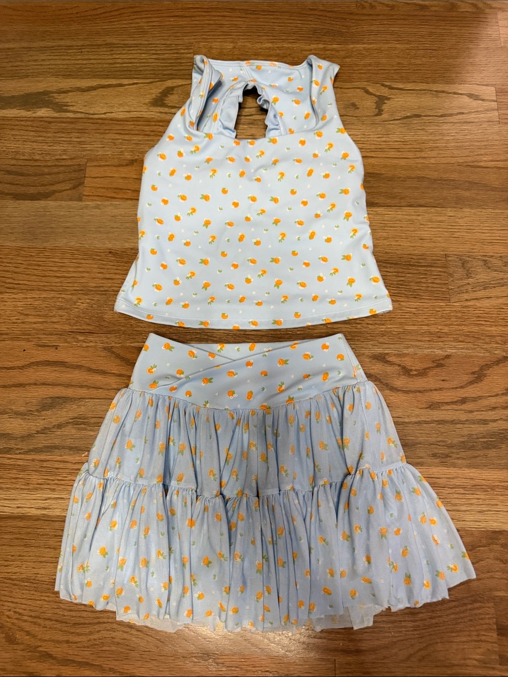 Blogilates Girls Blue Floral Athletic Tank & Skirt Set Size S 6/7 🍋